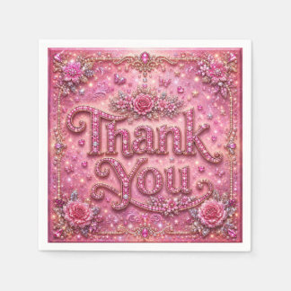 Girly Elegant Sparkly Blush Pink Rose Thank You Napkin