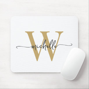 Girly Elegant White Gold Monogram Name Script Mouse Mat