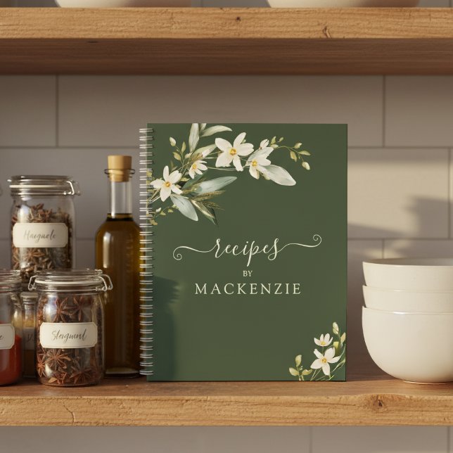 Girly Elegant Wildflower Greenery Botanical Recipe Notebook (Creator Uploaded)