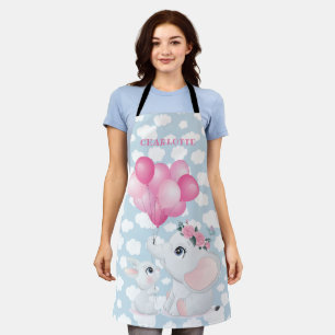 Girly Elephant And Bunny with Flowers and Balloon Apron