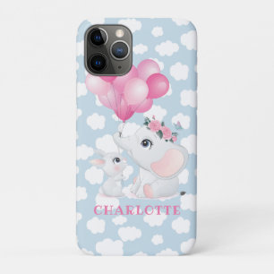 Girly Elephant And Bunny with Flowers and Balloon iPhone 11 Pro Case