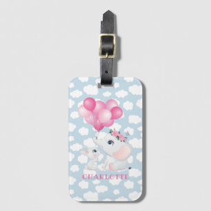 Girly Elephant And Bunny with Flowers and Balloon Luggage Tag