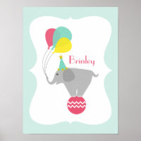 Girly Elephant + Balloons Nursery Artwork