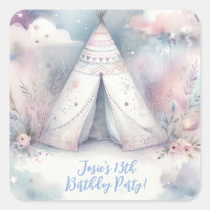 Girly Enchanted Teepee Sleepover Birthday Party Square Sticker