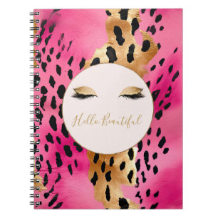 Girly Eyelashes Pink Glam Gold Sparkle Leopard Notebook