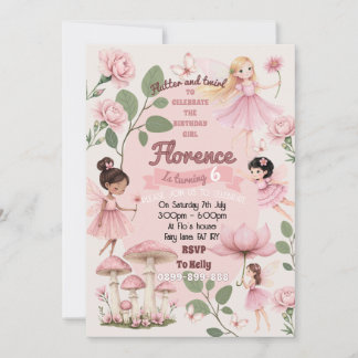 Girly fairy birthday party invitation 