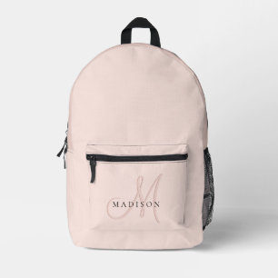 Girly Fancy Stylish Blush Pink Shadow Monogram Printed Backpack