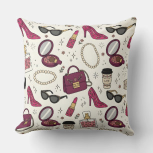 Girly Fashion and Beauty Seamless Pattern Cushion