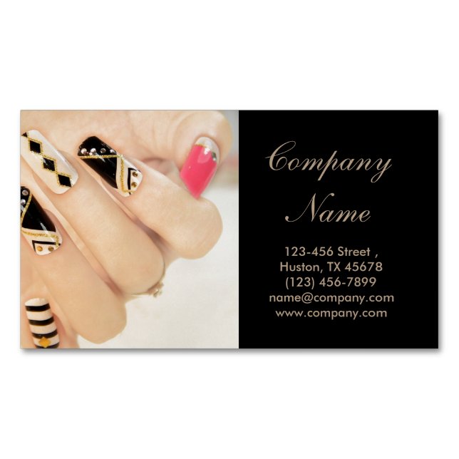 girly fashion beauty SPA nail artist nail salon Magnetic Business Card (Front)