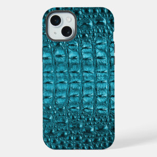 girly fashion turquoise blue Alligator Leather iPhone 15 Plus Case