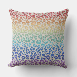 Girly Faux Glitter Rainbow Leopard Print Cushion