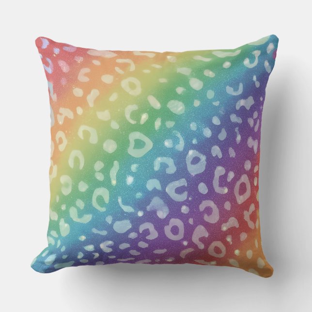 Girly Faux Glitter | Rainbow Leopard Print Cushion (Front)