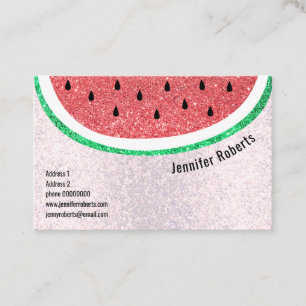 girly faux glitter watermelon slice business card