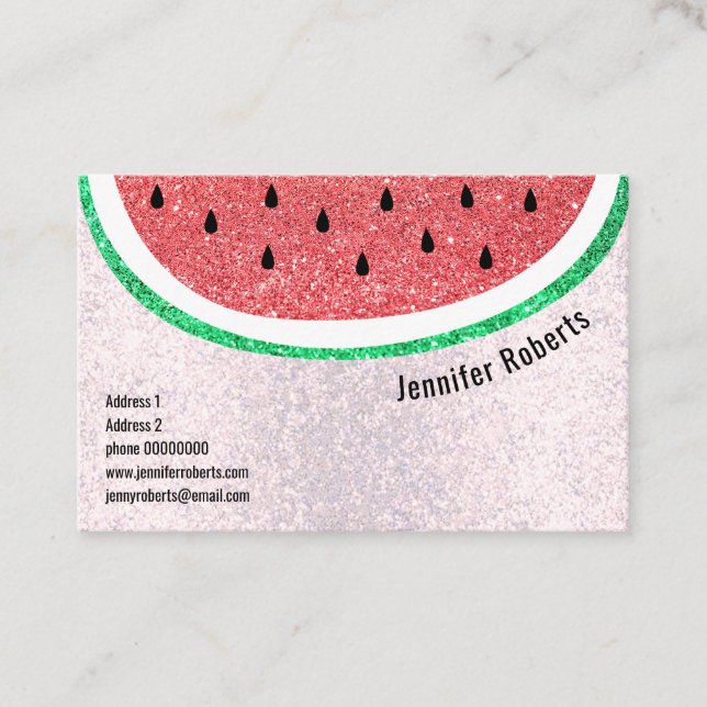 girly faux glitter watermelon slice business card (Front)