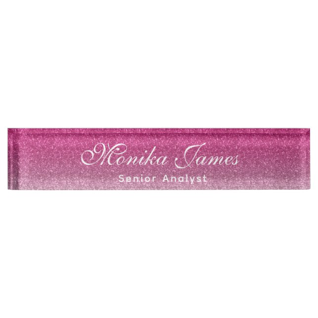 Girly Faux Glittery Hot Pink Ombre  Nameplate (Front)