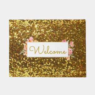 girly faux gold glitter welcome doormat