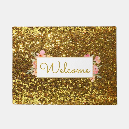 Image of girly faux gold glitter welcome Doormat