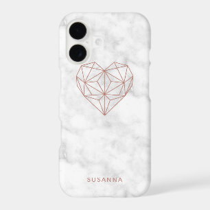 Girly Faux Rose Gold Geometric Heart Marble Look