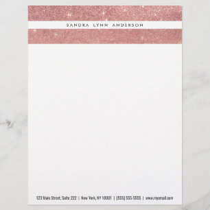 Girly Faux Rose Gold Glitter Crumbled Foil Ombre Custom Letterhead