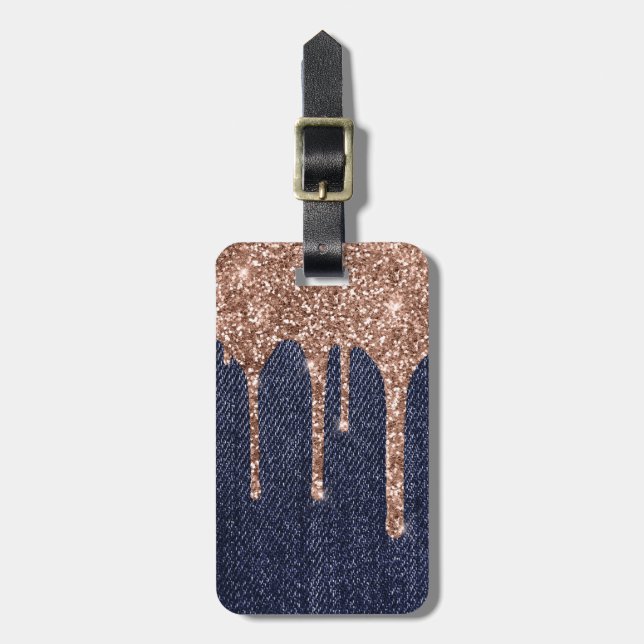 Girly Faux Rose Gold Glitter Jeans Luggage Tag (Front Vertical)