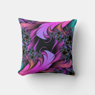 Girly Feathers Fractals Throw Pillow