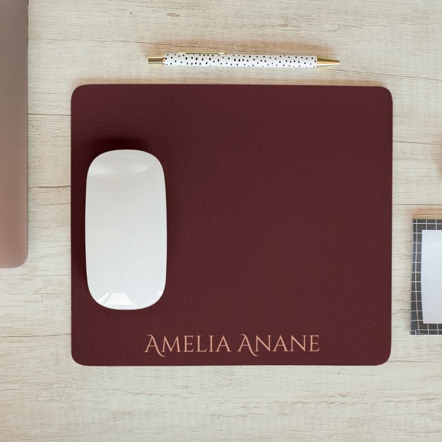 Girly Feminine Dark Red & Gold Typography  Mouse Mat (Creator Uploaded)