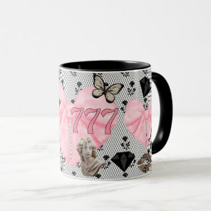 Girly Feminine Lace Black Pink 777 Leopard Mug 
