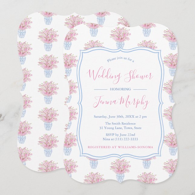 Girly Feminine Pink Floral Chintz Bridal Shower Invitation (Front/Back)