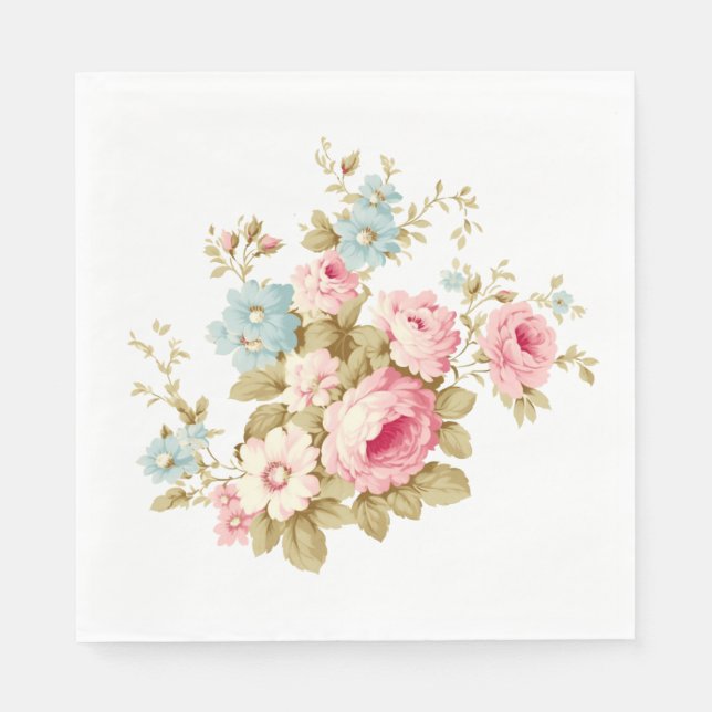 Girly Feminine Vintage Pink Roses Napkin (Front)