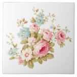 Girly Feminine Vintage Pink Roses Tile<br><div class="desc">Gorgeous cluster of pink roses and daisies with blue wildflowers and sage foliage. Background colour can be customised.</div>