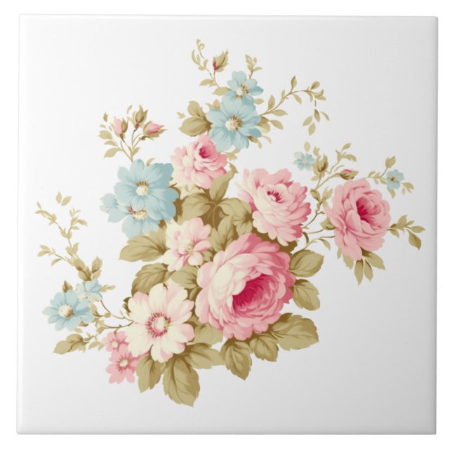 Girly Feminine Vintage Pink Roses Tile (Front)