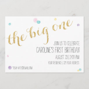 Girly First Birthday Invitation - Glitter Gold