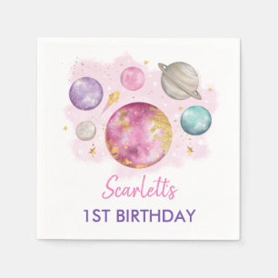 Girly First Trip Around the Sun Birthday Party Napkin
