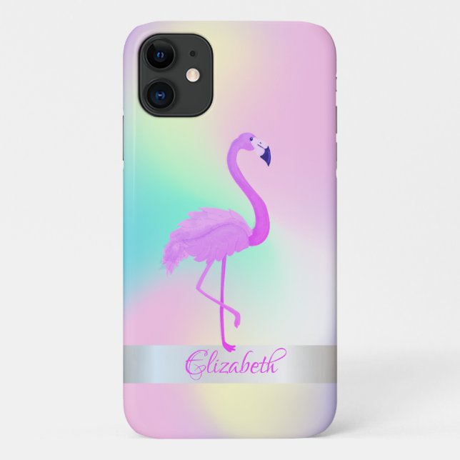 Girly Flamingo Holographic Ombre Case-Mate iPhone Case (Back)