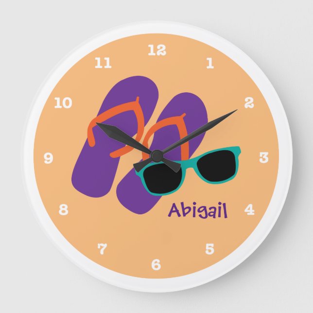 Girly Flip Flops Sunglasses Add Name Large Clock (Front)