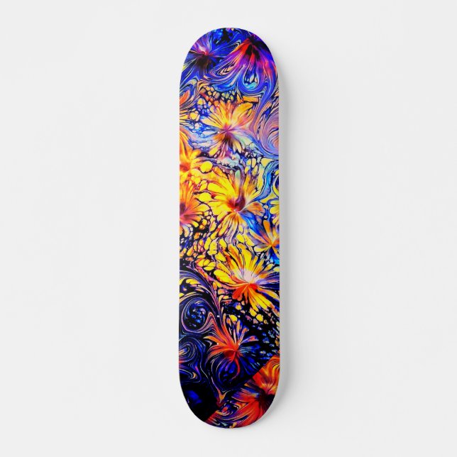 Girly Floral Blue Goddess Art Skateboard Deck (Front)