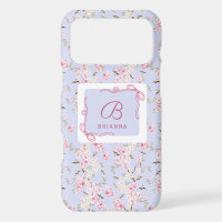 Girly Floral Blue Pink Bow Coquette Monogram