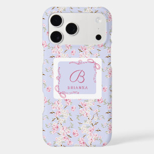 Girly Floral Blue Pink Bow Coquette Monogram