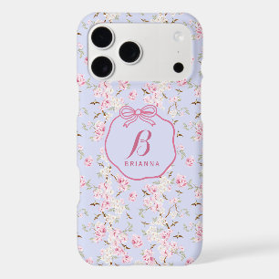 Girly Floral Blue Pink Bow Coquette Monogram