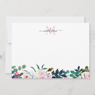 Girly Floral Blush Pink Peony Botanical Monogram Card