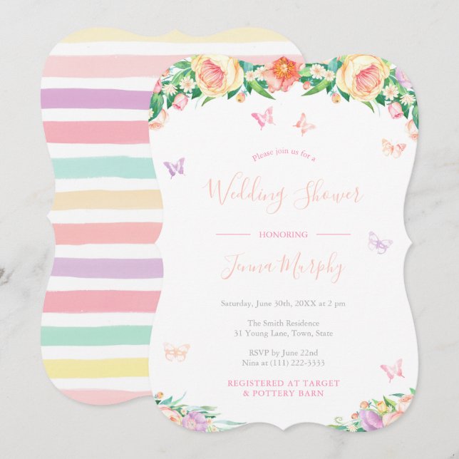 Girly Floral Butterflies Fairy Tale Bridal Shower Invitation (Front/Back)