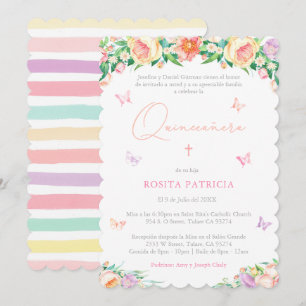 Girly Floral Butterflies Quinceañera Party Invitation