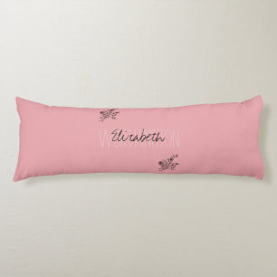 Girly Floral Calligraphy Name pink blush red Body Cushion