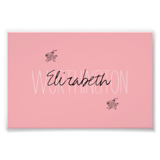 Girly Floral Calligraphy Name pink blush red Photo Print