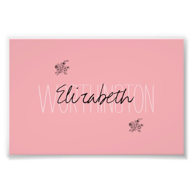 Girly Floral Calligraphy Name pink blush red Photo Print (Front)