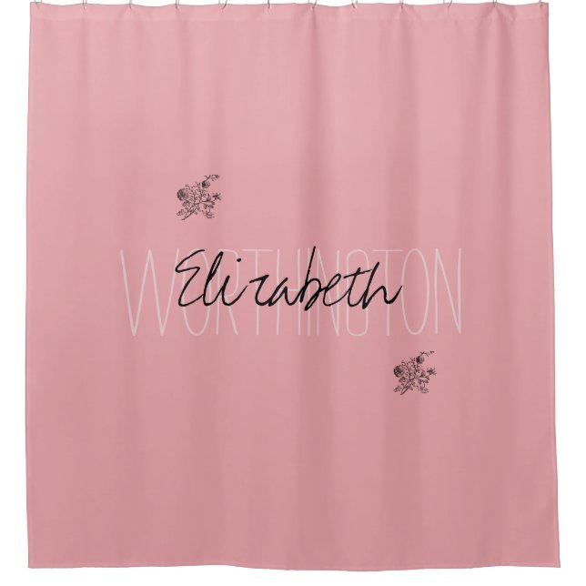 Girly Floral Calligraphy Name pink blush red Shower Curtain (Front)