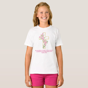 Girly Floral Cross with Bible Verse T-Shirt