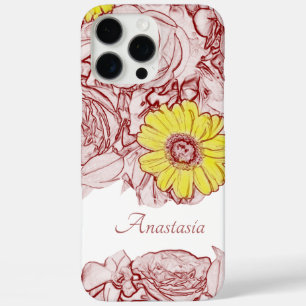 Girly Floral Custom Name Yellow Daisy Flower iPhone 16 Pro Max Case