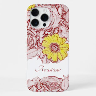 Girly Floral Custom Name Yellow Daisy Flower iPhone 16 Pro Max Case