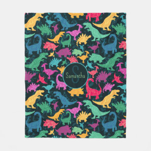 Girly Floral Dinosaur Silhouette Girls Fleece Blanket